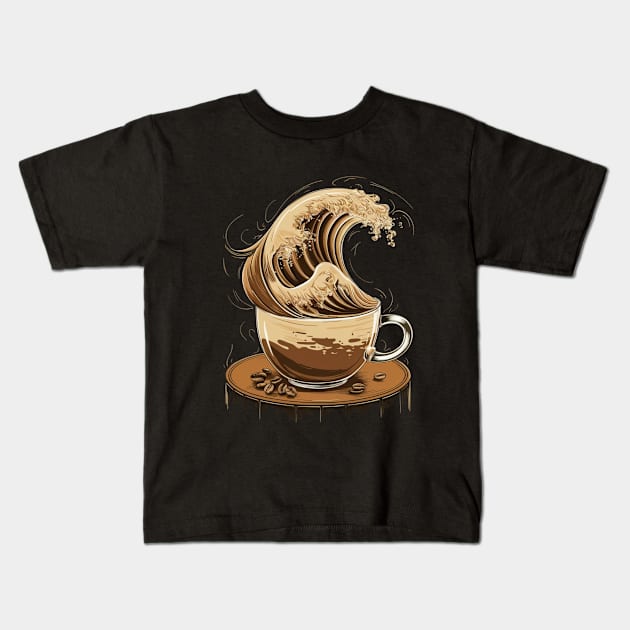 The Great Wave of Coffee Kids T-Shirt by AnimeVision